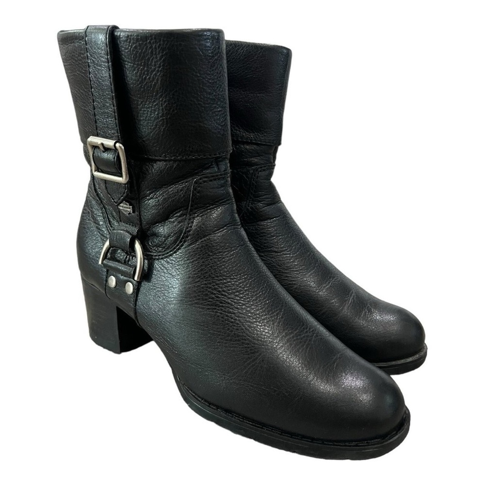 Harley Davidson Women’s Black Leather Biker Sadie Heel Booties Size 8